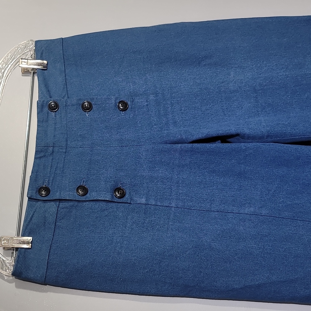 Sezane Button Front Blue Wide Leg Trouser Pants